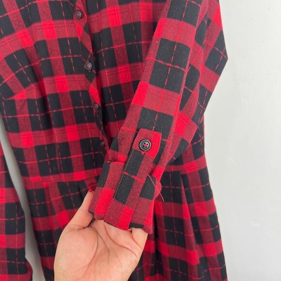 Modcloth red and black plaid flannel button down dress size small - Picture 6 of 9